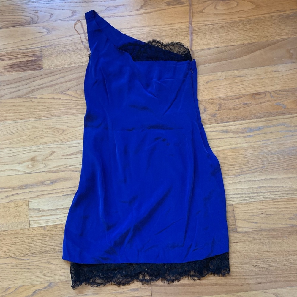 NWT Madison Marcus Blue One-Shoulder Dress w/ Lace
